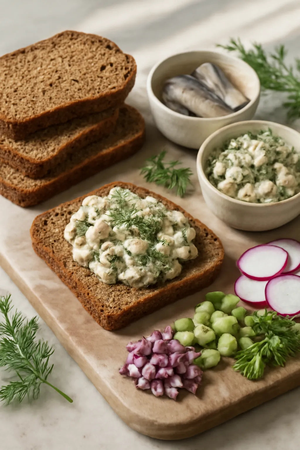 Volkoren roggebrood met haringsalade