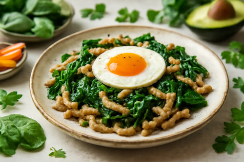 Whole-grain spaetzle with spinach and egg