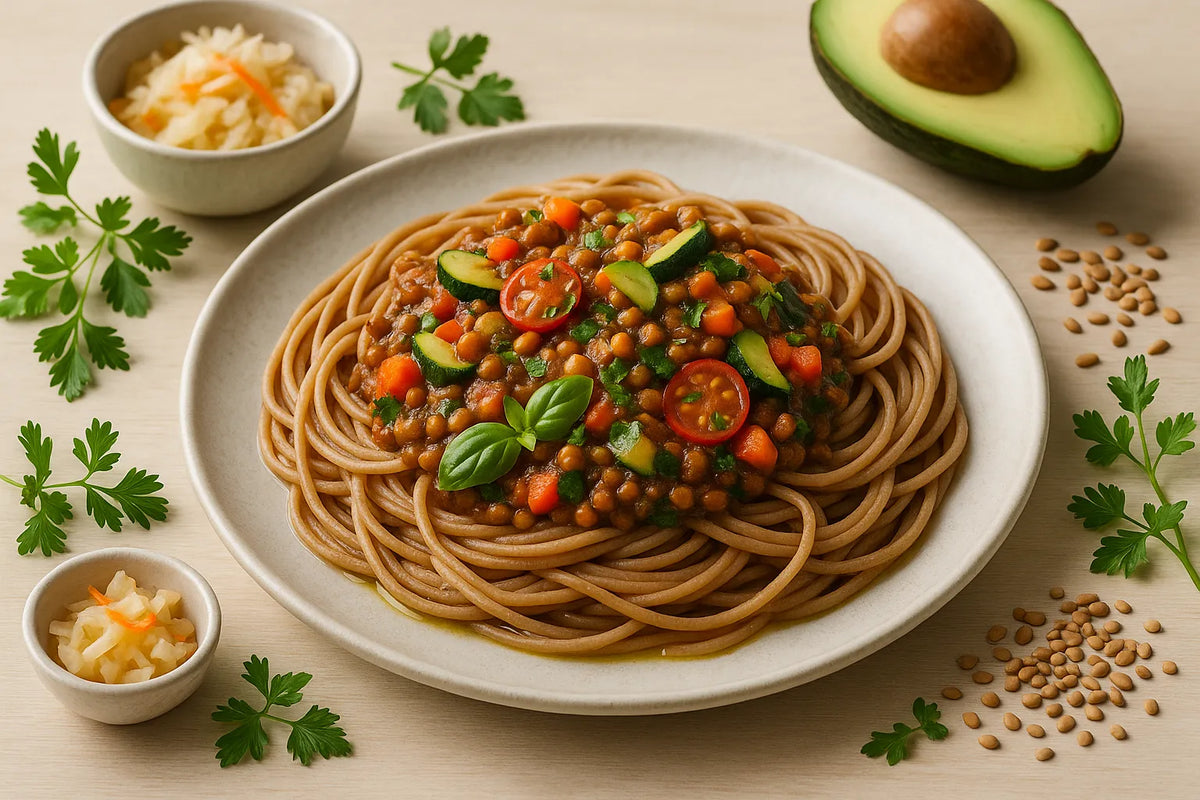 Whole-grain spaghetti with lentil bolognese