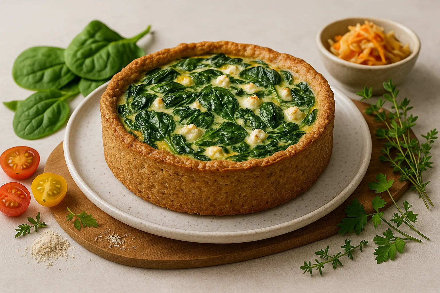 Whole-grain spinach and feta quiche