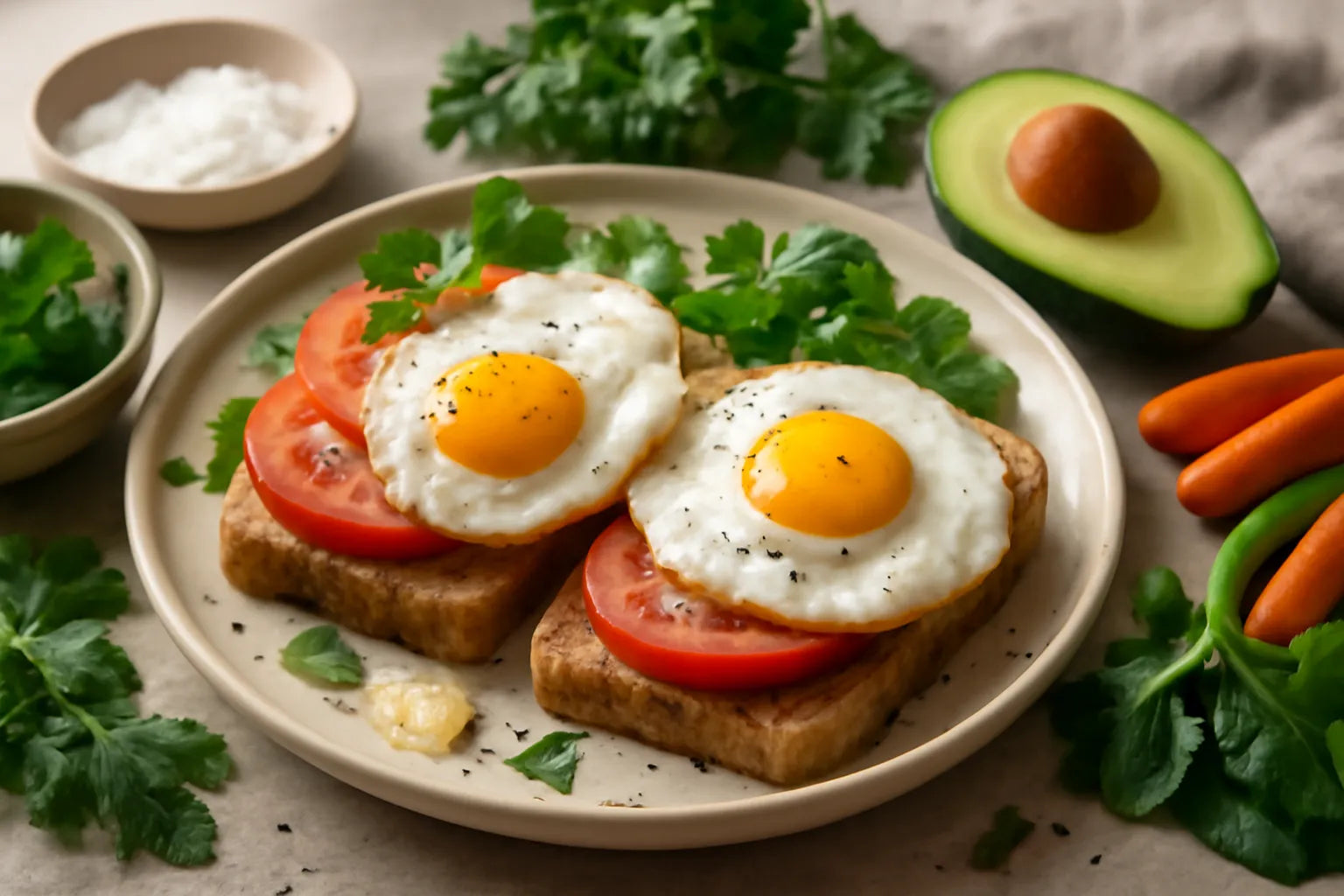 Volkoren toast met tomaat en ei