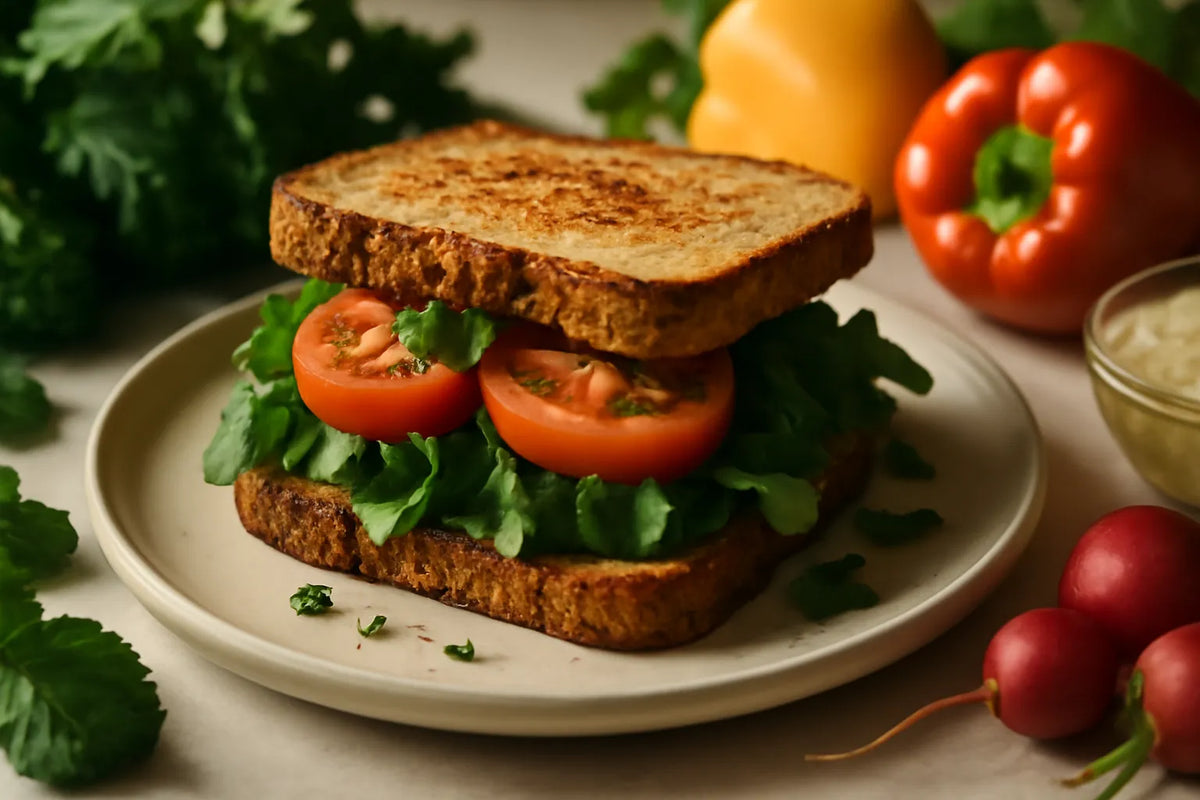 Whole-grain toasted sandwich with tomato