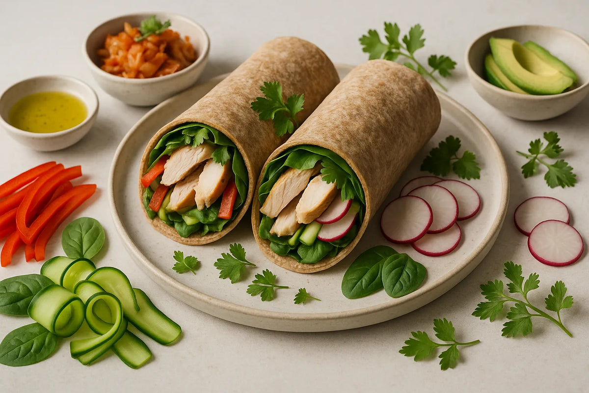 Whole-grain wrap rolls with chicken