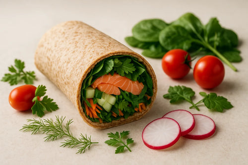 Whole-grain wrap with salmon and cucumber