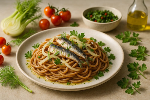 Pasta integral con sardinas y hinojo