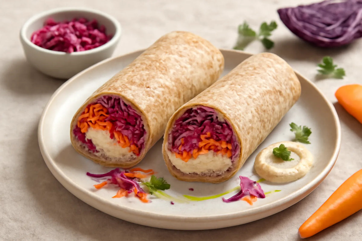 Tortilla integrale con hummus e cavolo sottaceto