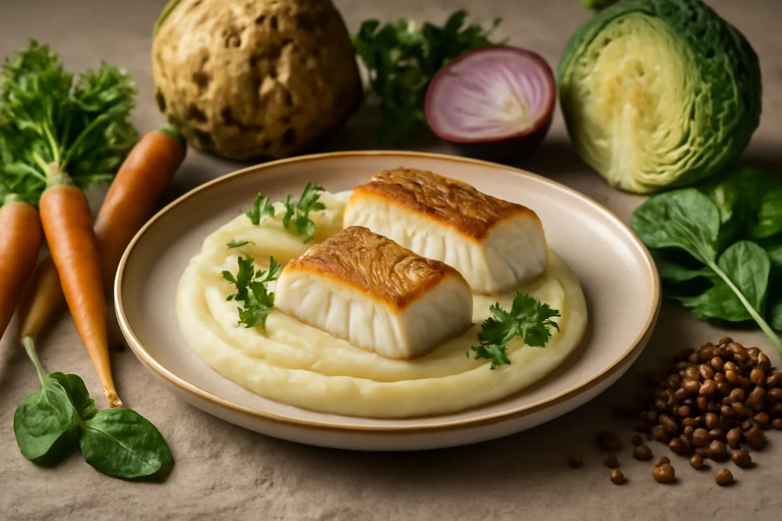 Winter celeriac puree with cod