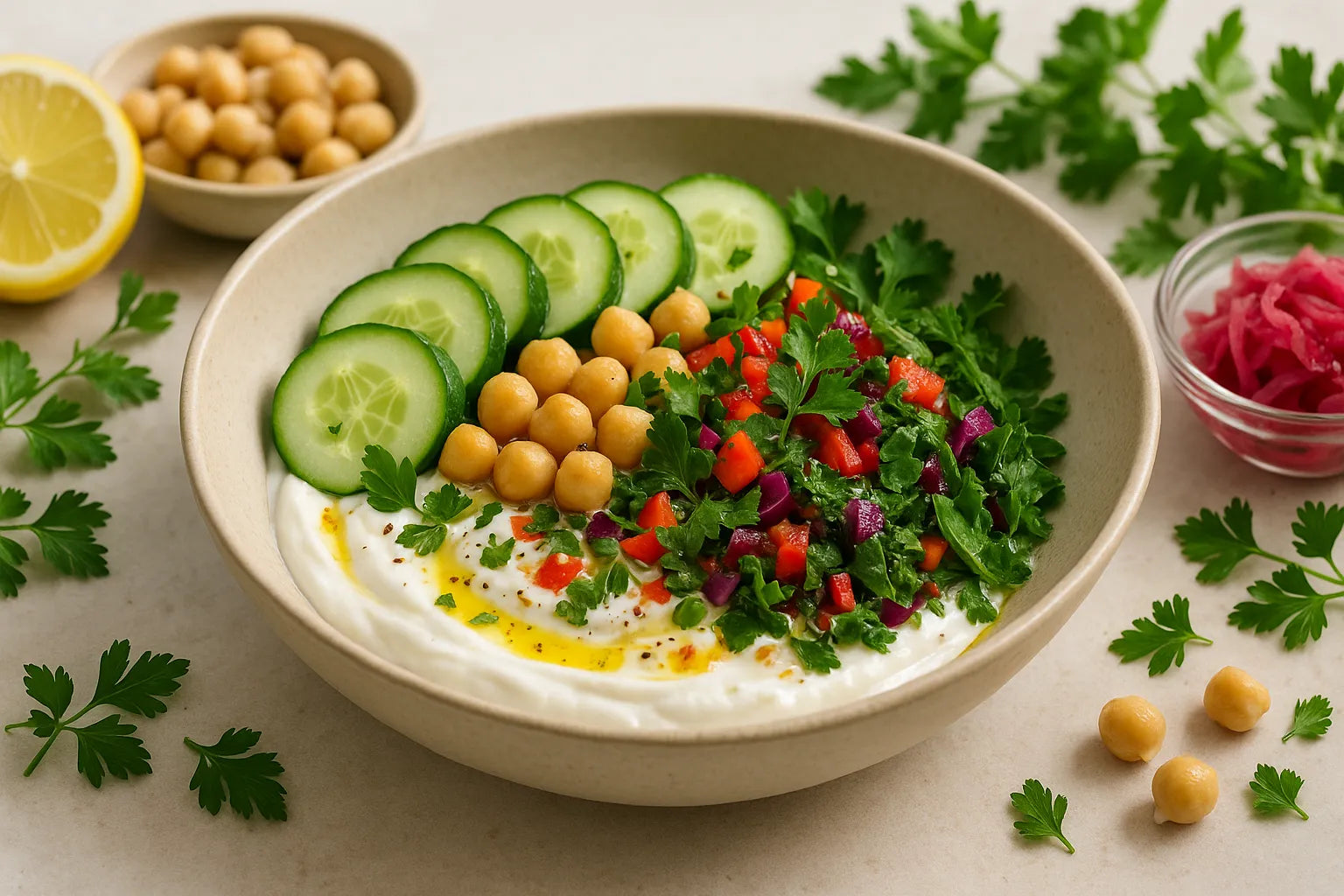 Yogurt Cucumber Chickpea Bowl
