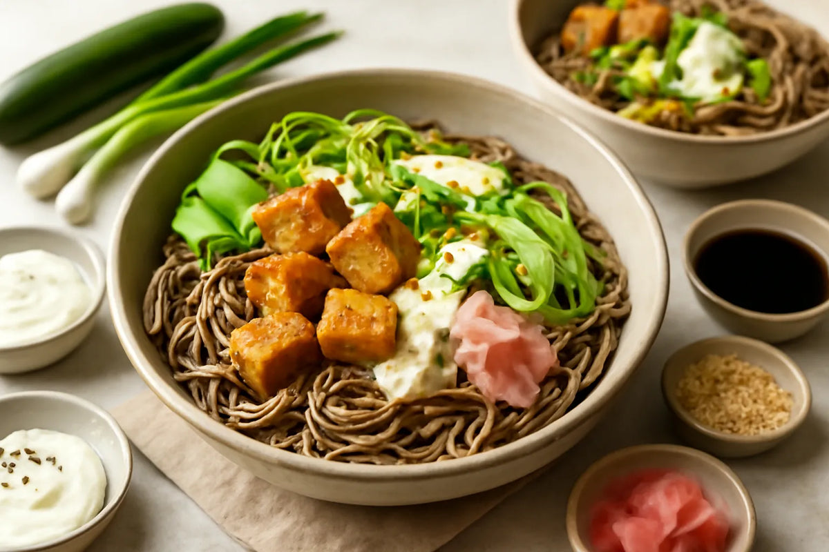 Bol de soba au yaourt, au tofu et au sarrasin