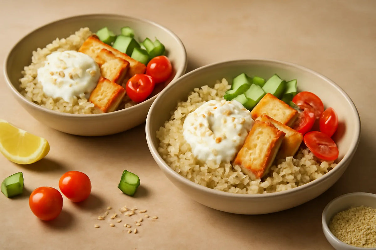 Bowl di quinoa, tofu e yogurt