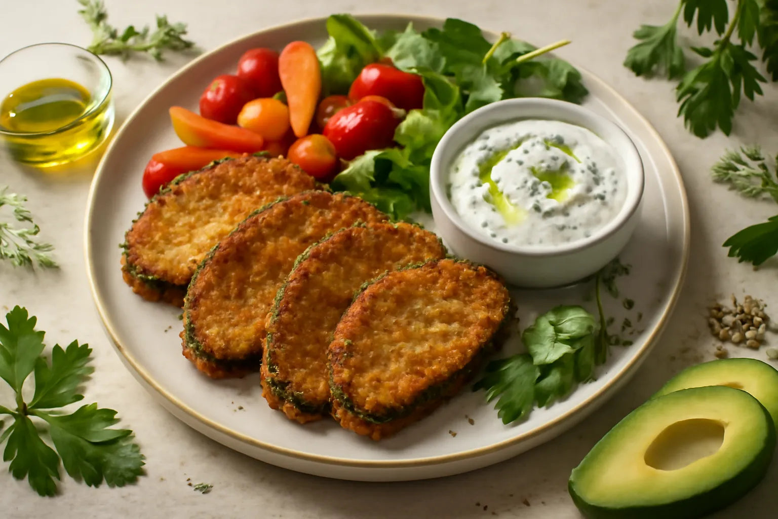 Zucchini schnitzel with quark dip