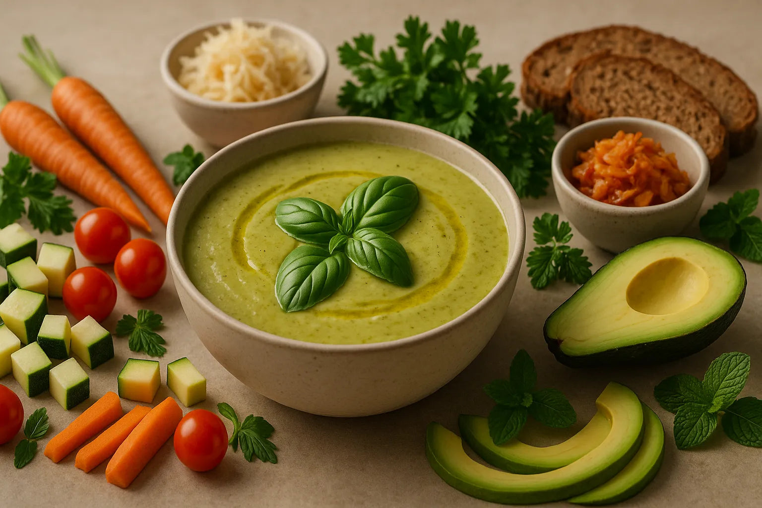 Zucchini soup with basil