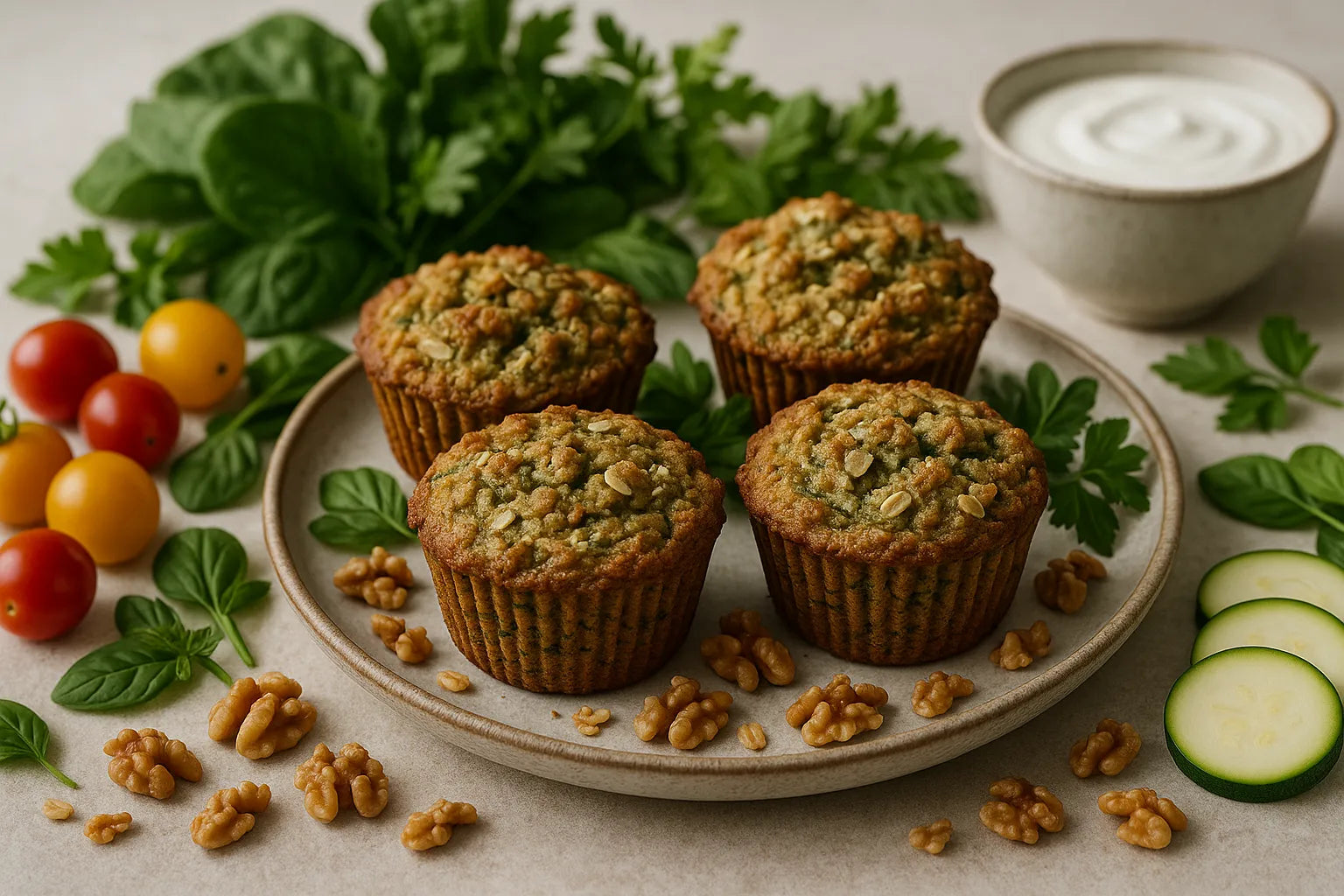 Zucchini Walnut Oat Muffins